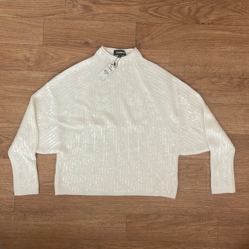 Express Sequin Blouson Sleeve Sweater